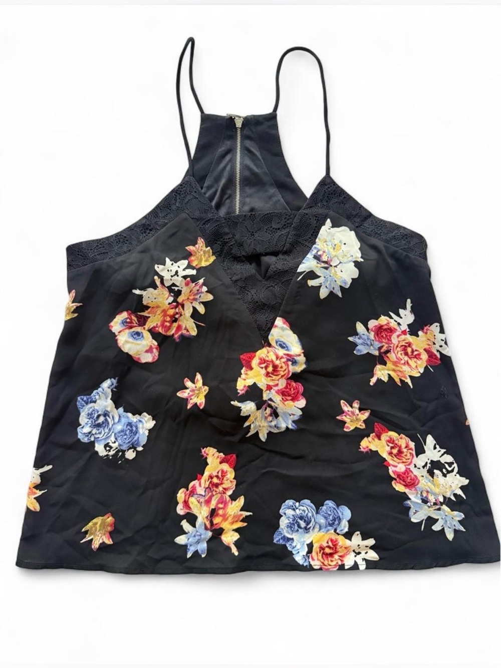 Express Floral Lace Trim Black Camisole Top | Size: S